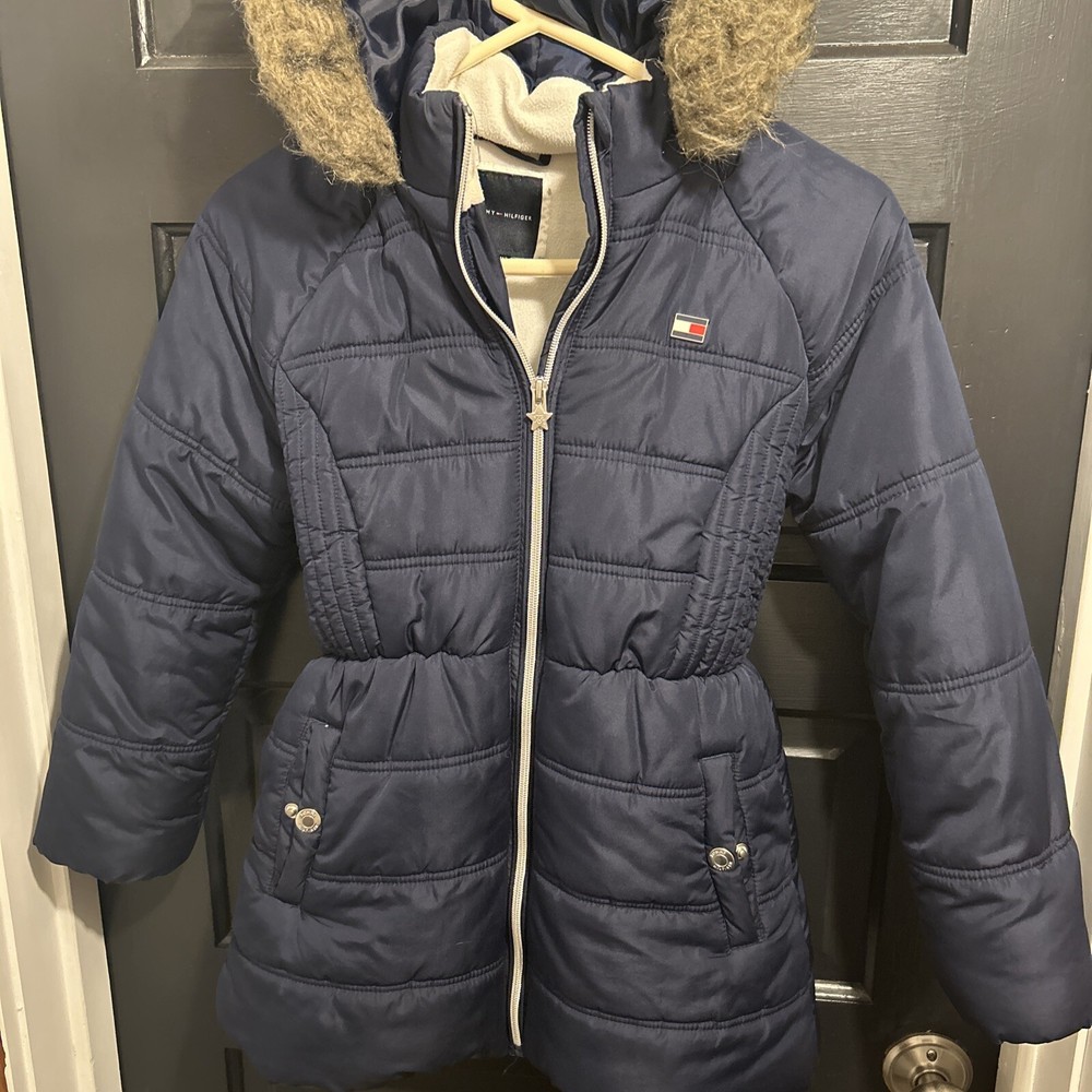 Tommy Hilfiger Girls Navy Fleece-Lined Puffer Jacket Size M 10/12