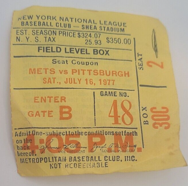 Shea Stadium New York Mets Ticket Stubs - Seat Coupon - 1977 NYM - Pirates Game-image