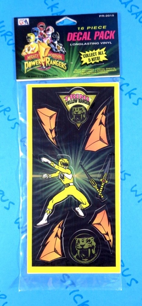 Power Rangers Trini Yellow Ranger 3 Sheet Sticker Pack Vintage Saban