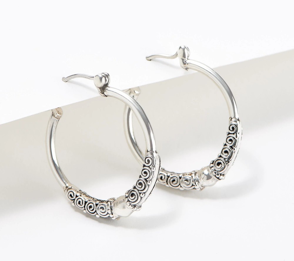 Artisan Crafted Sterling Silver Filigree Accent Hoop Earrings, 1