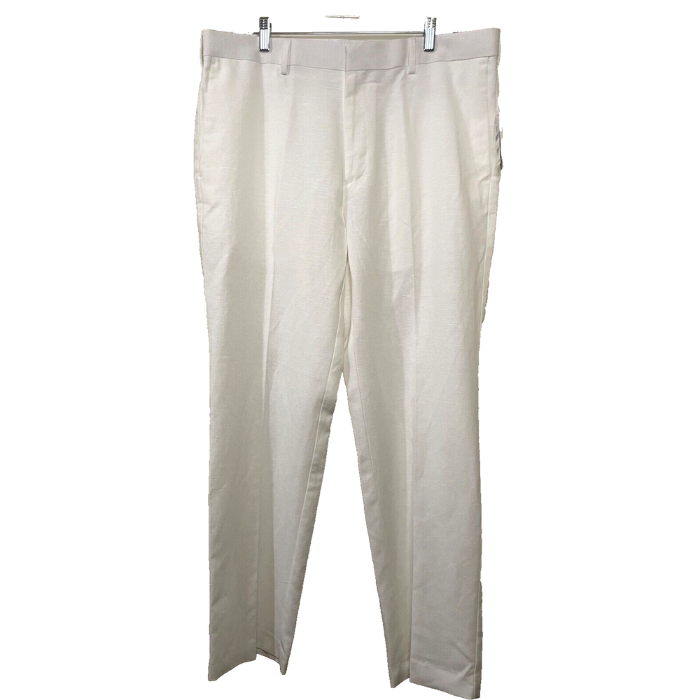 NWT Cubavera Men's White Flat Front Linen Blend Dress Trouser Pants W36 L32