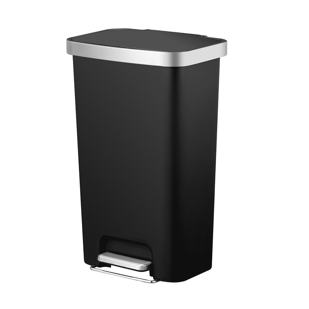 11.9 Gallon Kitchen Trash Can, Plastic Step-On Kitchen Trash Can, Black