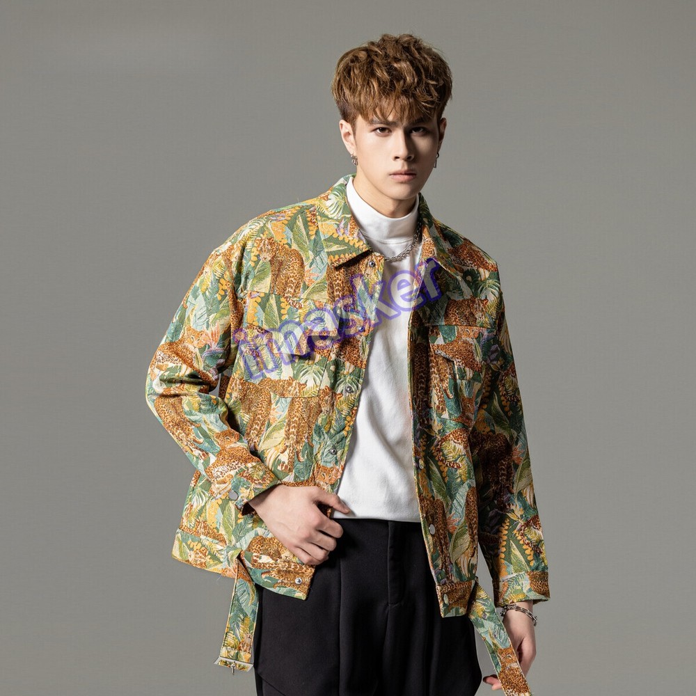Men's Retro Jacquard Collar Jacket Loose Fit Casual Long Sleeve Coat