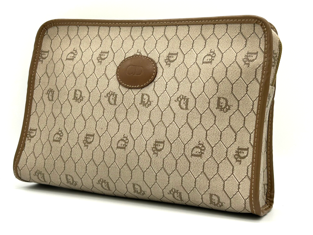 Dior Authentic Beige Honeycomb PVC Leather Clutch Purse