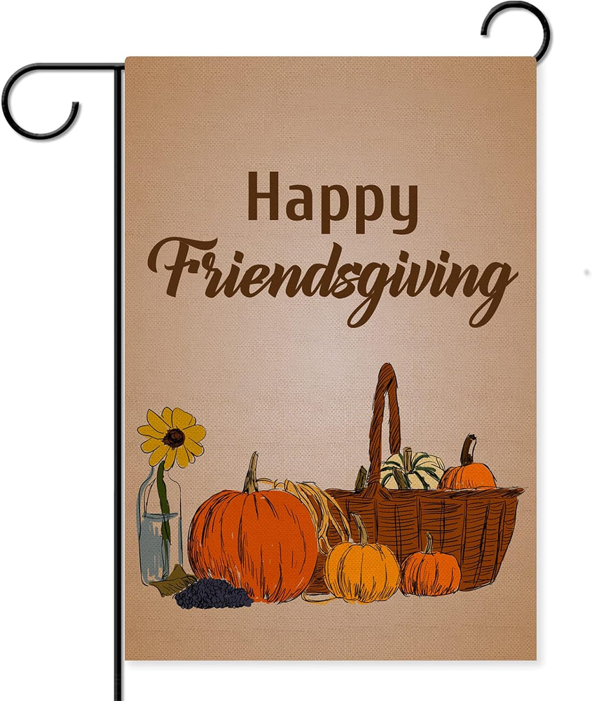 Happy Friendsgiving Garden Flag with Pumpkin Design Double-Sided Vertical Decor