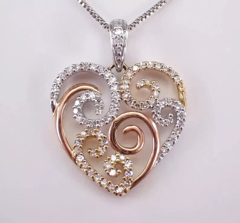 1.10Ct Round Cut Simulated Diamond Heart Shape Pendant 14K Two Tone Gold Plated