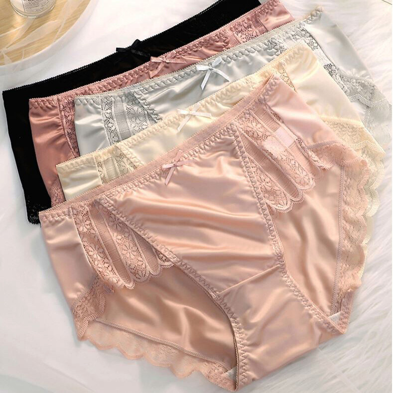 5 Pack Lot Women Briefs Bikini Side Lace Satin Panties Seamless Silky Cool Brief
