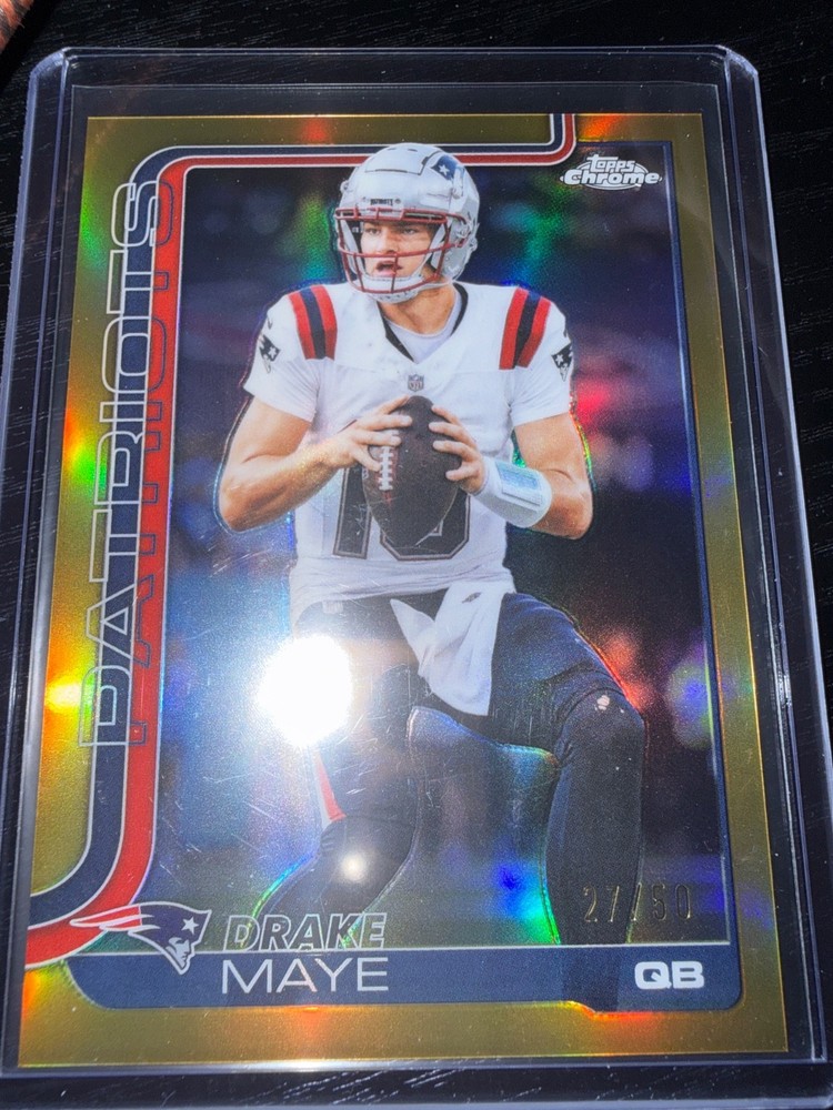 2025 Topps Chrome Football Drake Maye True Gold Refractor #27/50 Patriots