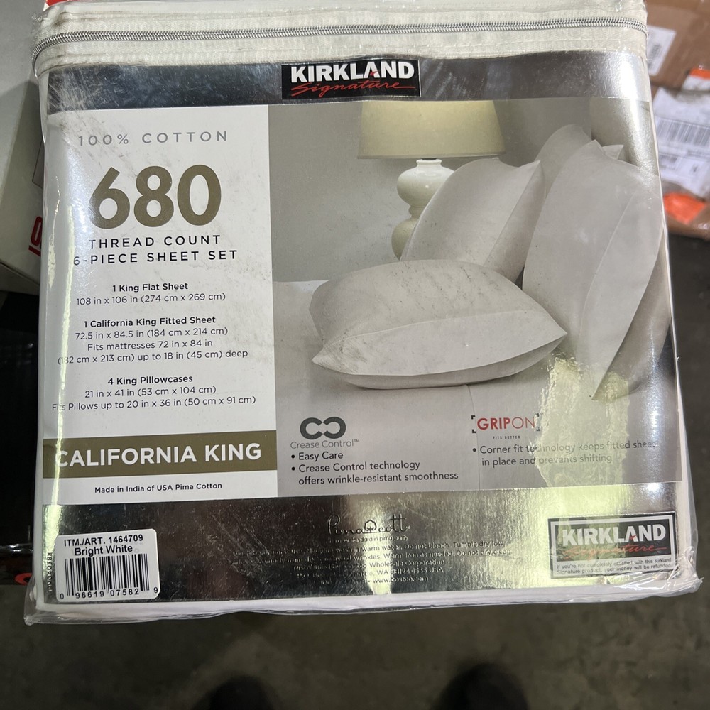 Kirkland Signature 680 Thread Count 6 Piece Sheet Set - Cal. King White