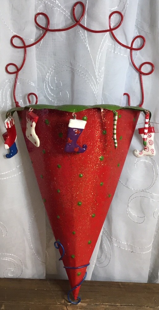 Metal Christmas Handled Wall Hanging Decor Stockings Socks Glitter