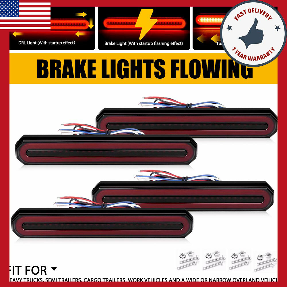 Red Amber 9-Inch Oval LED Truck Trailer Brake Tail Turn Light with Flowing DRL 4-Piece Set