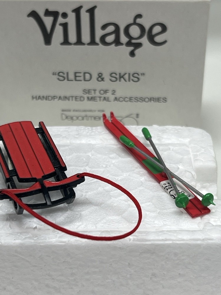 Dept 56 Village Sled and Skis Set of 2 in Excellent Condition #5233-7