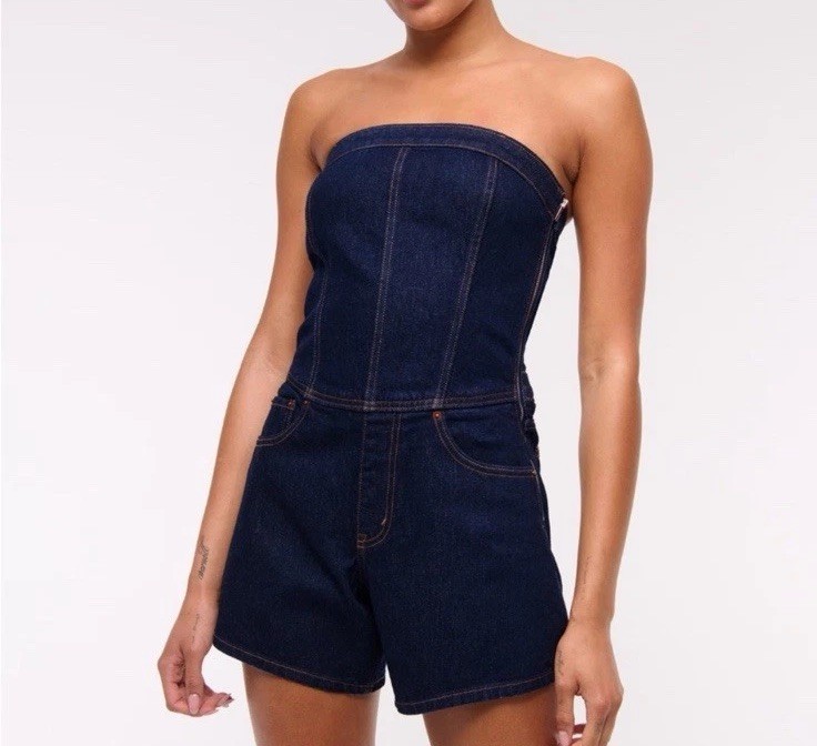 Abercrombie and Fitch Jean Strapless Short Romper Size Medium NWT
