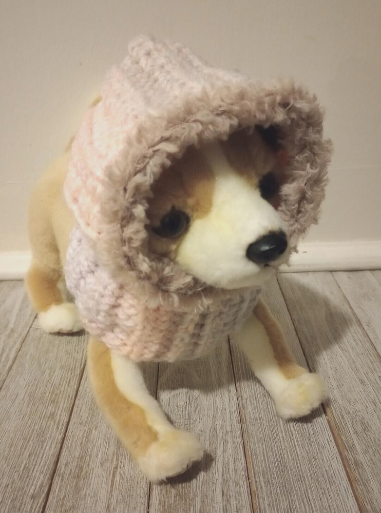 crochet handmade dog pet hood hat snood small medium breed cats cradle pink