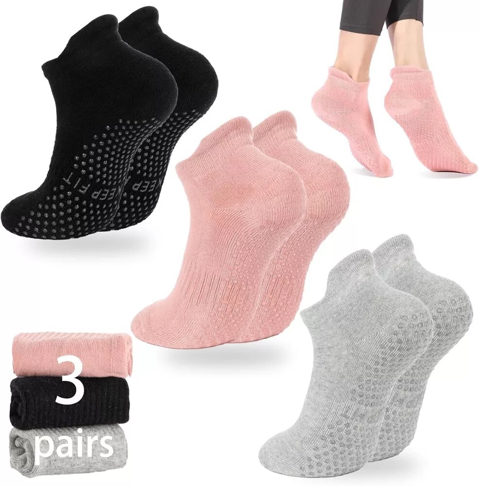 Grip Yoga Pilates Socks Non Slip Barre Athletic Socks with Grips for Women Pack