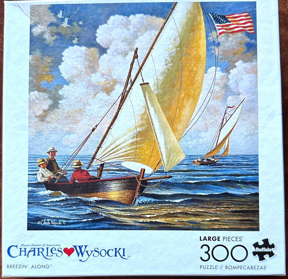 Breezin' Along NEW 300 pc Puzzle Boys Gleefully Sailing Small Boat Ocean Gulls