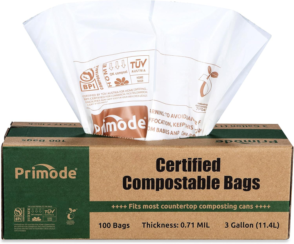 Compostable Bags, 3 Gallon Food Scraps Yard Waste Bags, 100 Count, Extra Thick 0