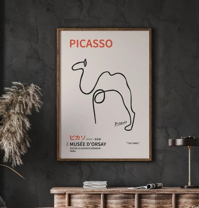 Picasso Camel Minimalist Line Drawing Wall Art Decor