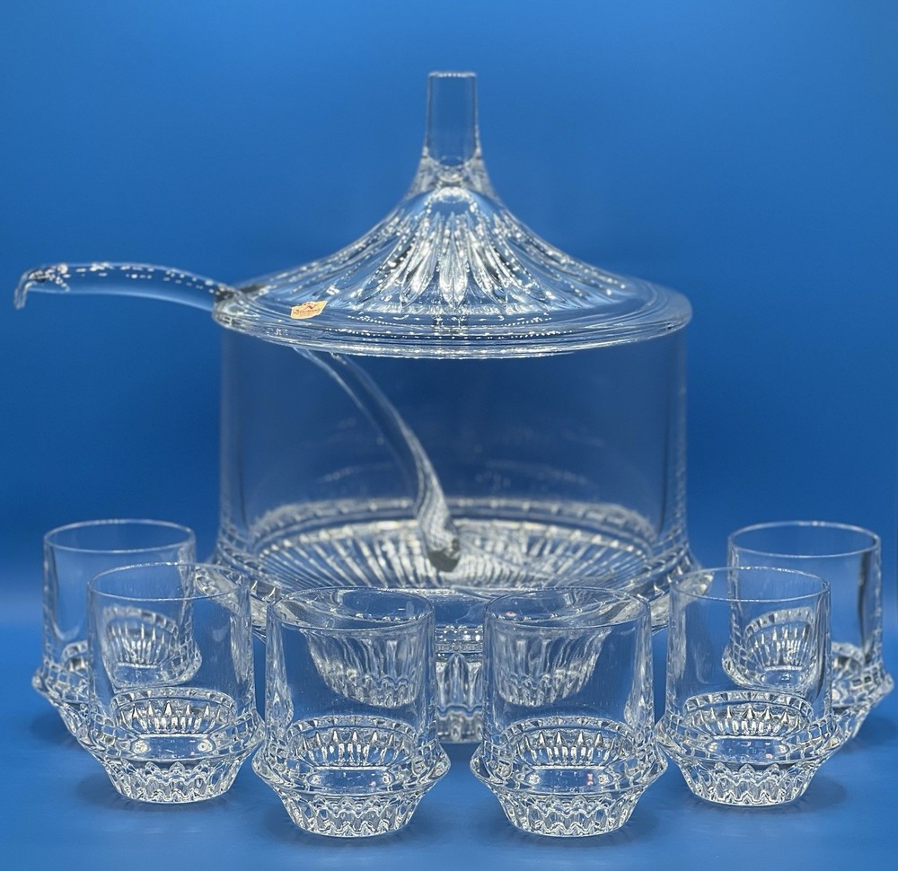 Vintage 6-Piece Nachtmann Lead Crystal Highball Glass & Punch Bowl Bar Set