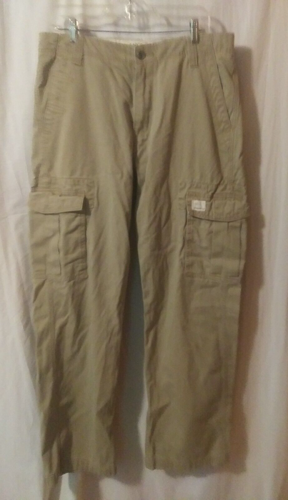Levi's 34 x 34.5 Khaki Loose Straight Mens Baggy Cargo Pants Skater Grunge~a3
