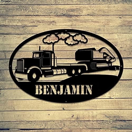 Customized Semi Excavator Metal Sign - Construction Collection Road Grader Sign