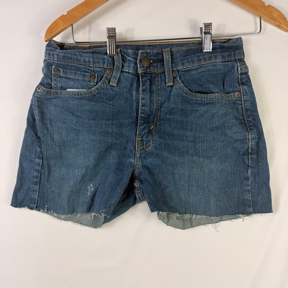 Levi's Cut Off Denim Shorts Mid Length Stretch Mid Rise Womens Blue Size 29