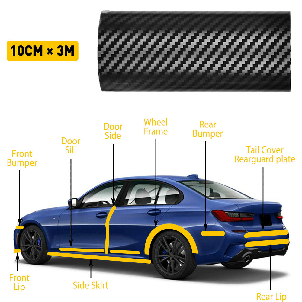 Carbon Vinyl Car Sill Fiber Door Cover Plate Scuff Sticker Protector 10*300cm