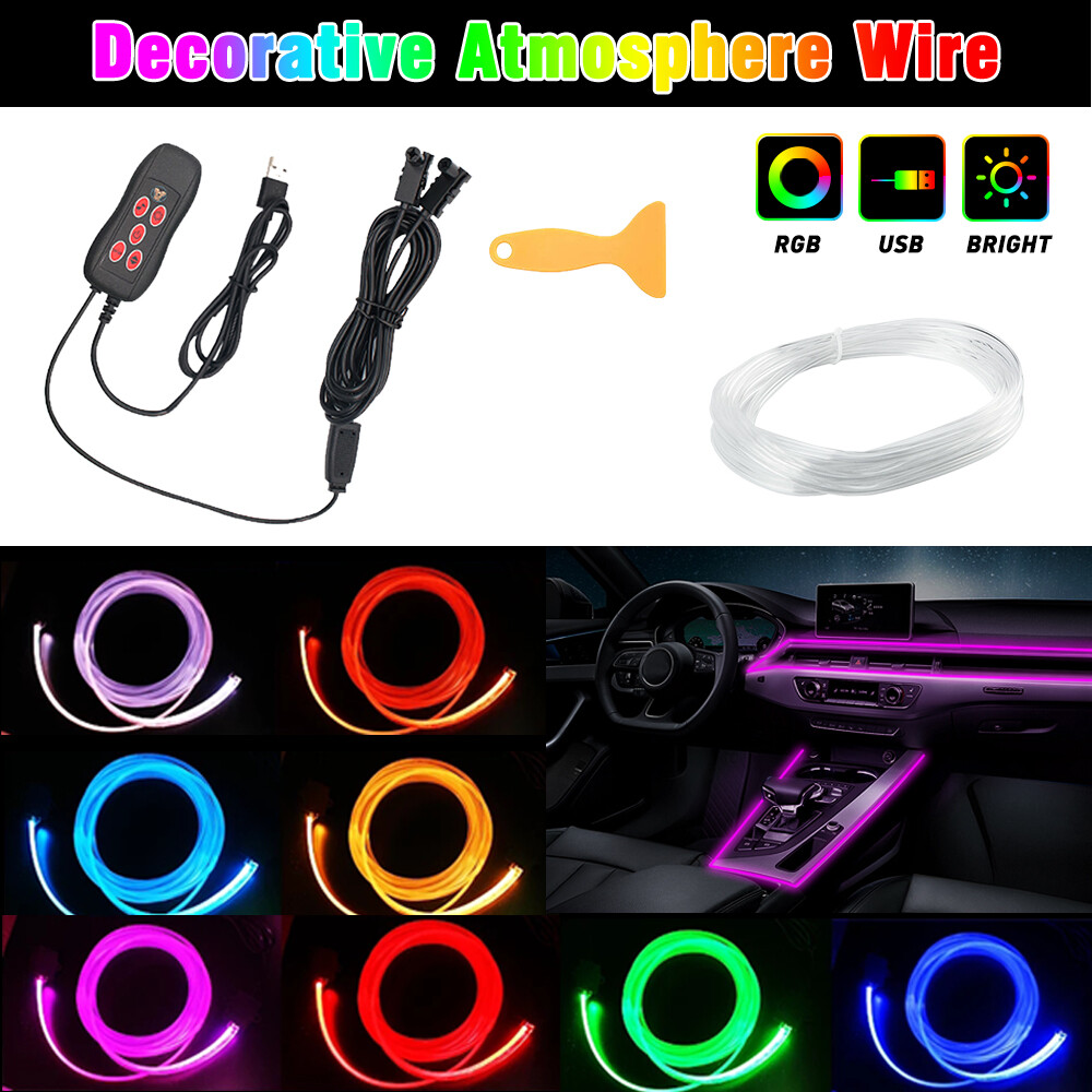 13.1ft Auto Car Interior Music Mode Atmosphere Wire Strip Light LED USB Lamp 1T2