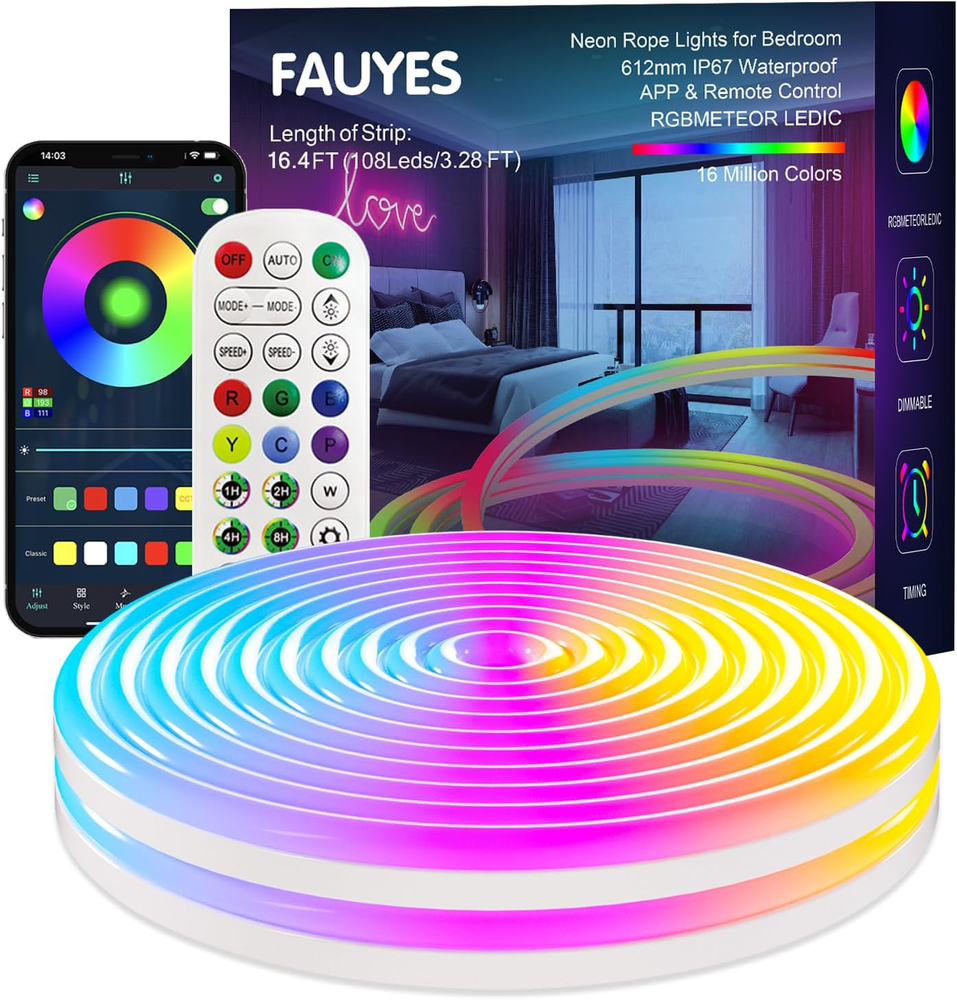 Neon Rope Light,16.4Ft ICRGB LED Strip Lights,Ip67 Waterproof Flexible LED Light