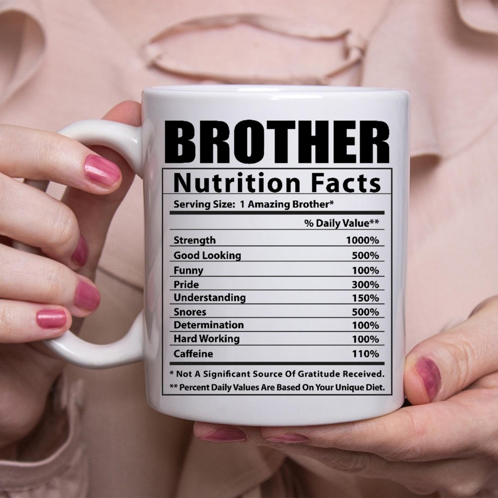 Funny Brother Gifts Coffee Mug with Humorous Nutritional Facts  
