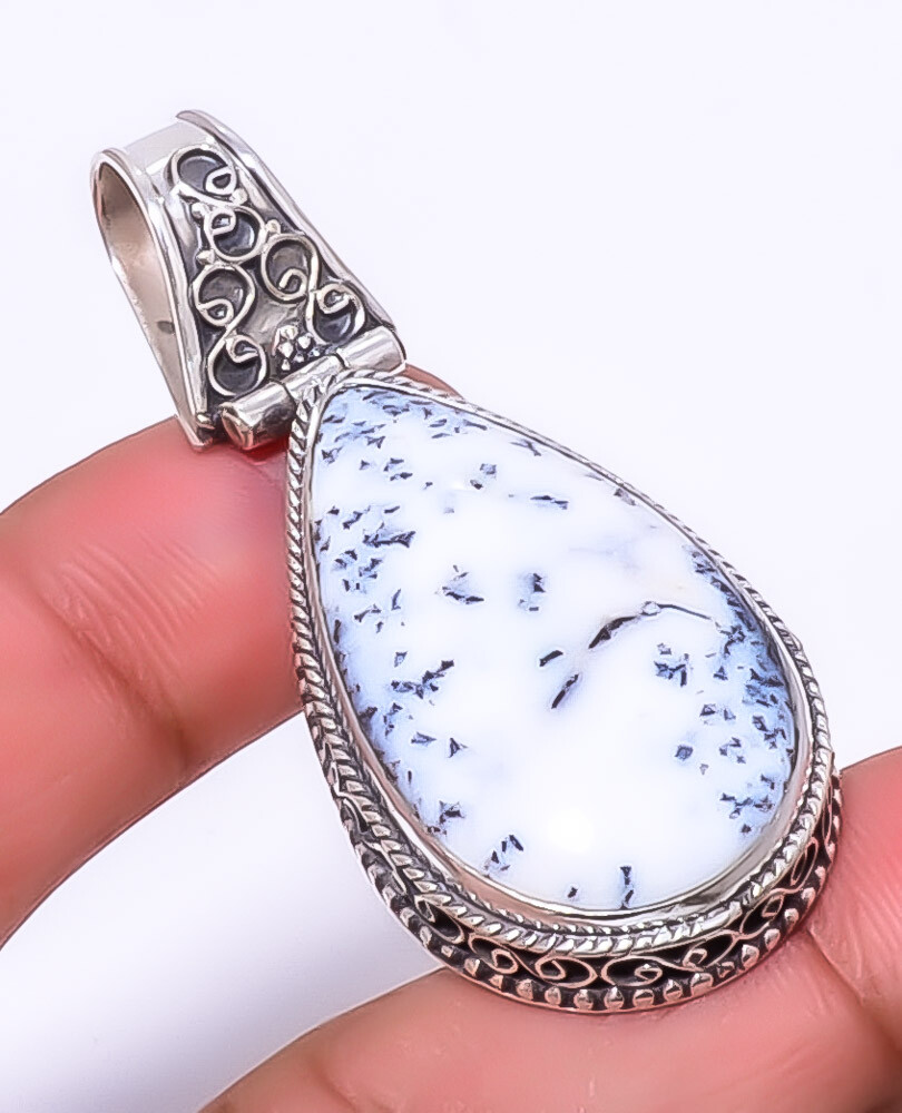 Dendritic Opal Gemstone 925 Sterling Silver Handmade Fine Art Pendant 2.15