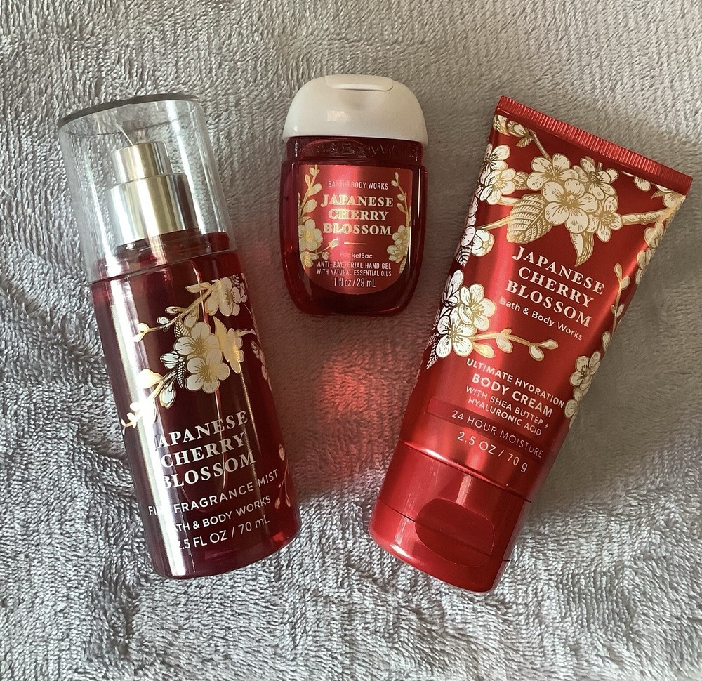 Bath & Body JAPANESE CHERRY BLOSSOM Travel Body Cream, Fragrance Mist, Sanitizer