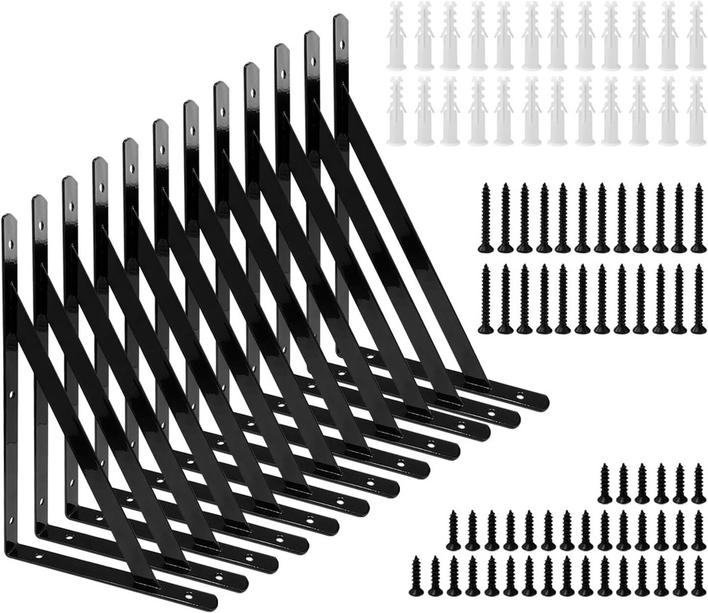 12-Inch Heavy Duty Metal Shelf Brackets with Screws for Wall Mounted Shelves