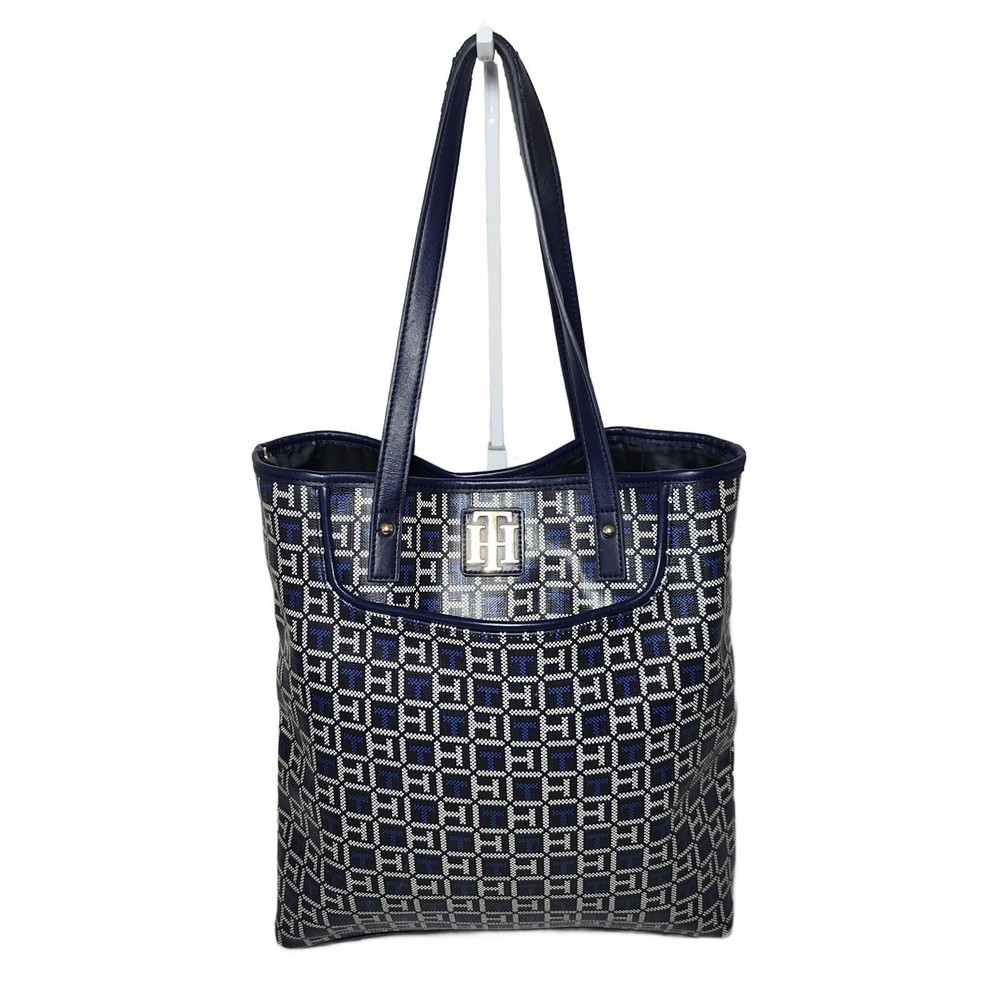 Tommy Hilfiger Womens Monogram Tote Bag Size Navy Blue Classic