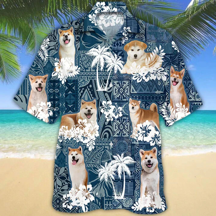 Akita Dog Hawaiian Shirt Button Down Unisex Adults S-5XL