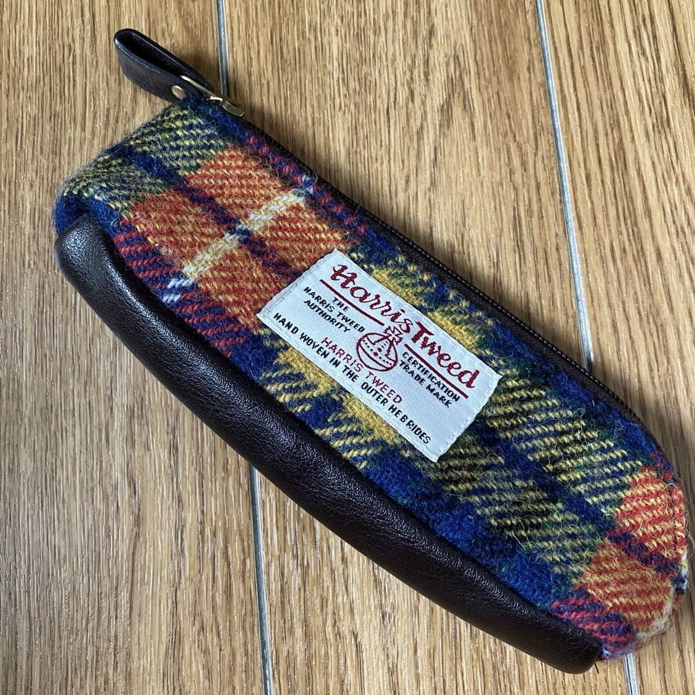 Harris Tweed Pencil Case Red Yellow Brown Navy