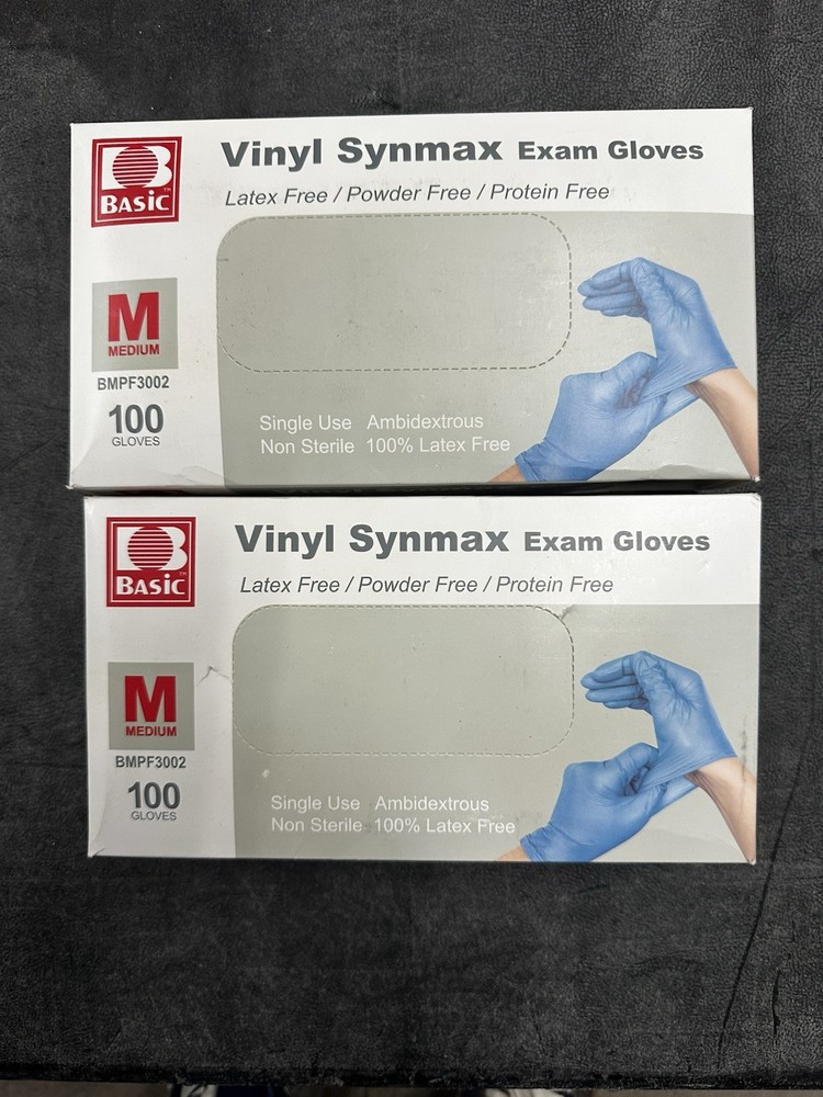 2 Boxes Synmax Disposable Medium Latex Powder-Free Gloves New