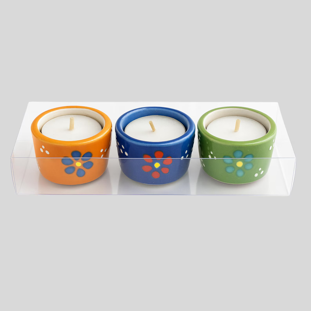 Handmade Turkish Ceramic Tealight Candle Holders – Gift Set of 3 | Decor
