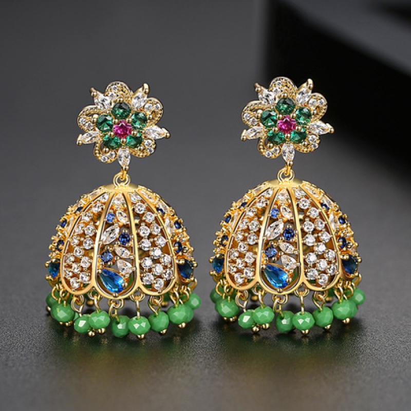 Copper Inlaid Colorful Crystal Zircon Earrings Retro Women's Gold Plated Jewelry
