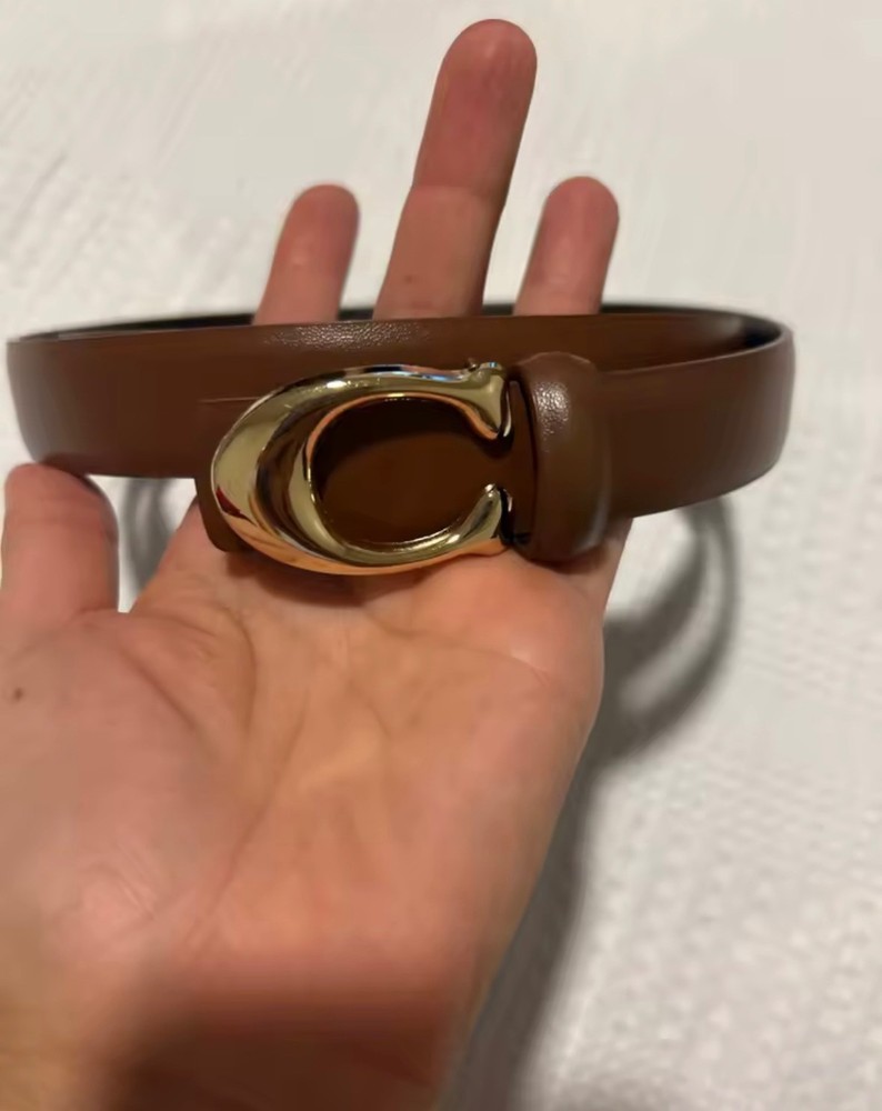 Coach Brown Leather Belt with Gold C Buckle