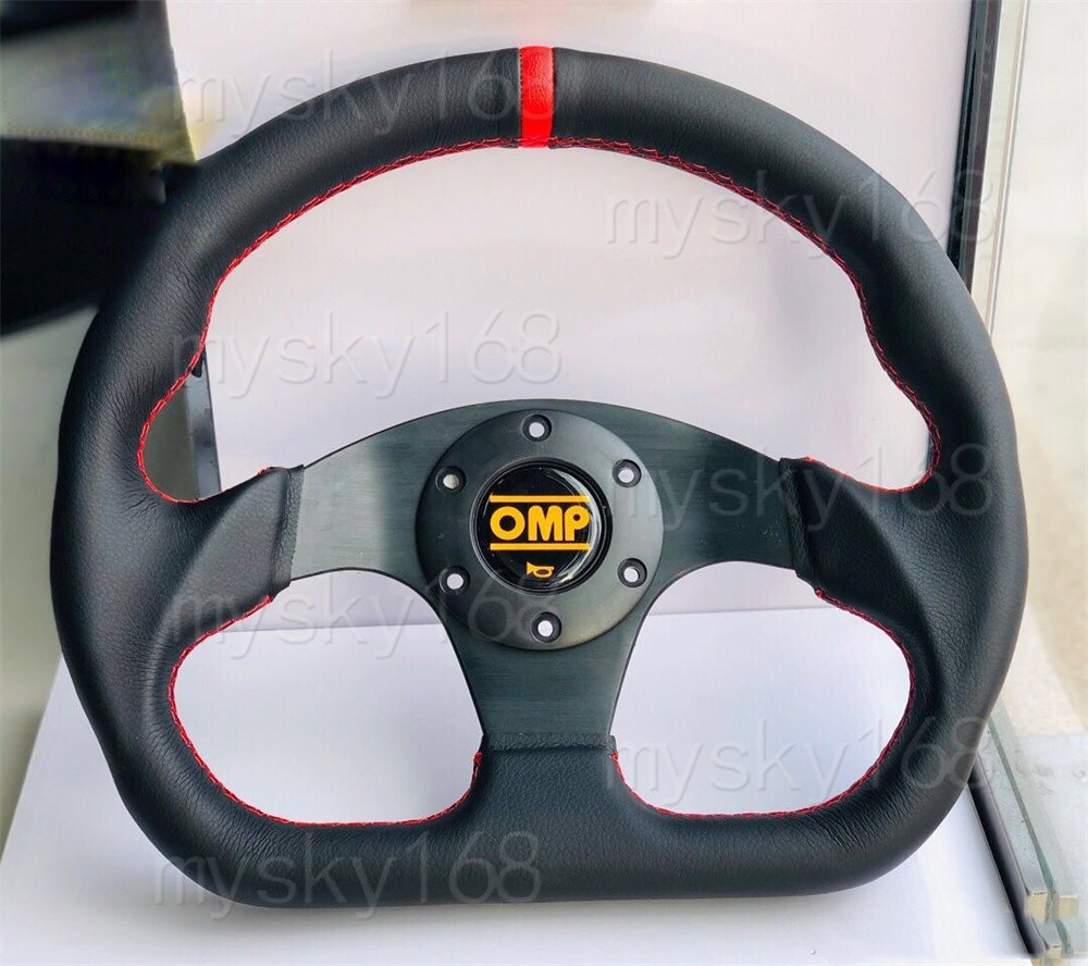 Car  Leather D-Shape Street Sport Steering Wheel 320mm 12.5in Red line Red ring