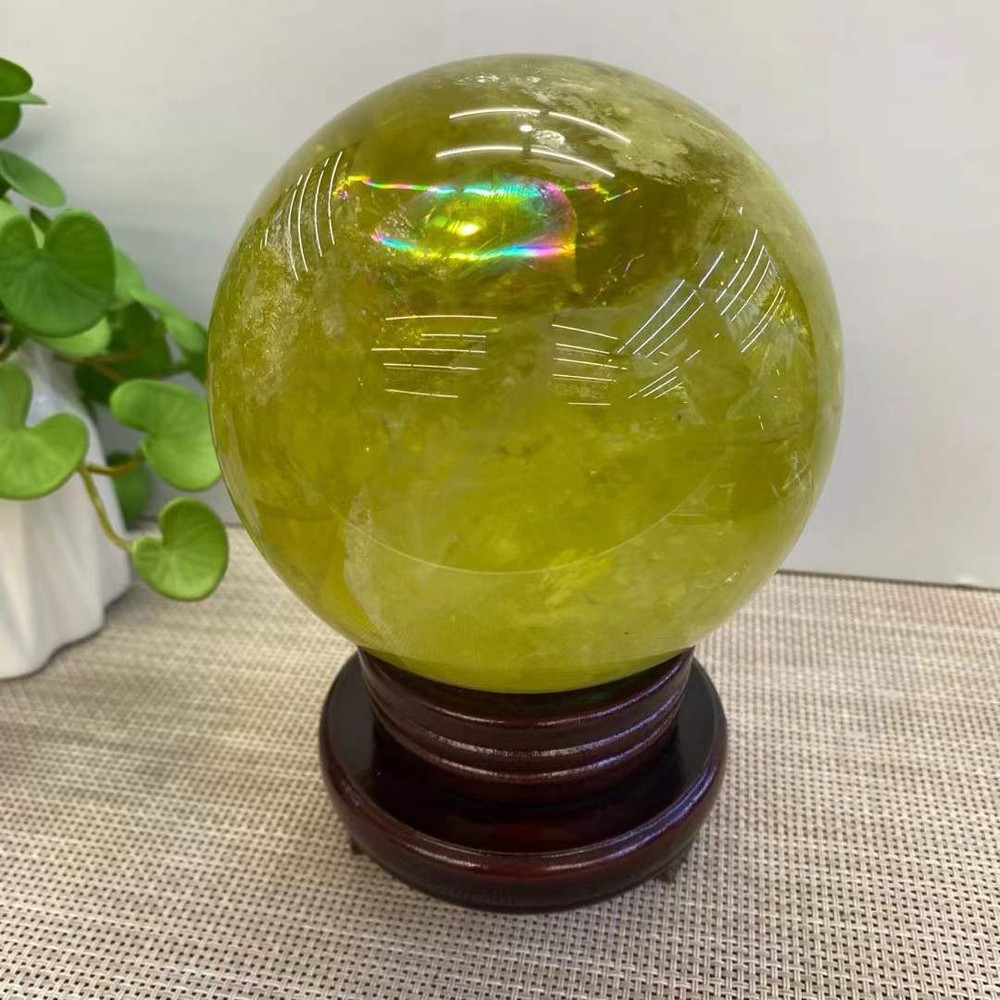 117mm Natural Rainbow Citrine Quartz Crystal Sphere with Stand for Reiki Healing
