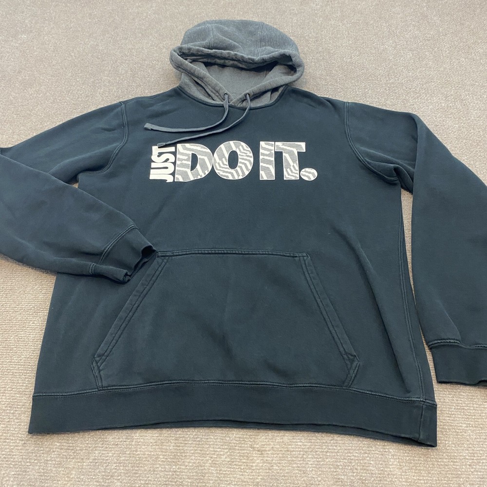 Nike 90s Black Club Fleece Hoodie Sweatshirt for Men Size M with Just Do It Logo