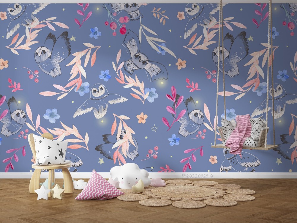 3D Owl Flower Leaves Pattern Wall Murals Wallpaper Murals Wall Sticker