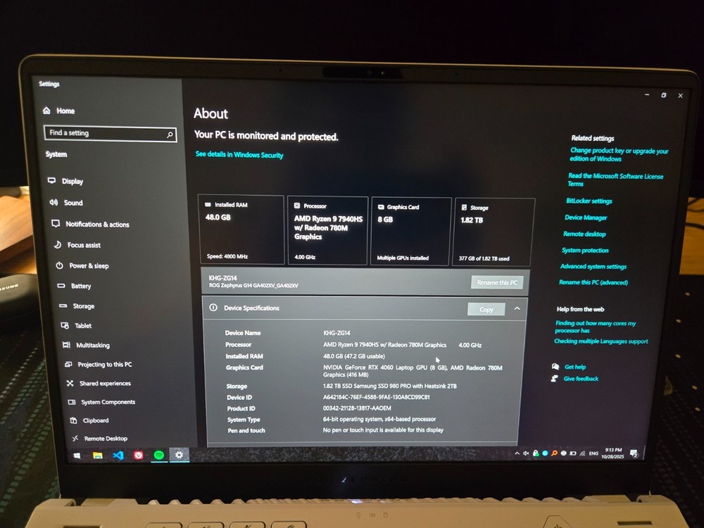 Asus ROG Zephyrus G14 Ryzen 9 7940HS RTX 4060  **UPGRADED 48GB RAM + 2TB SSD**