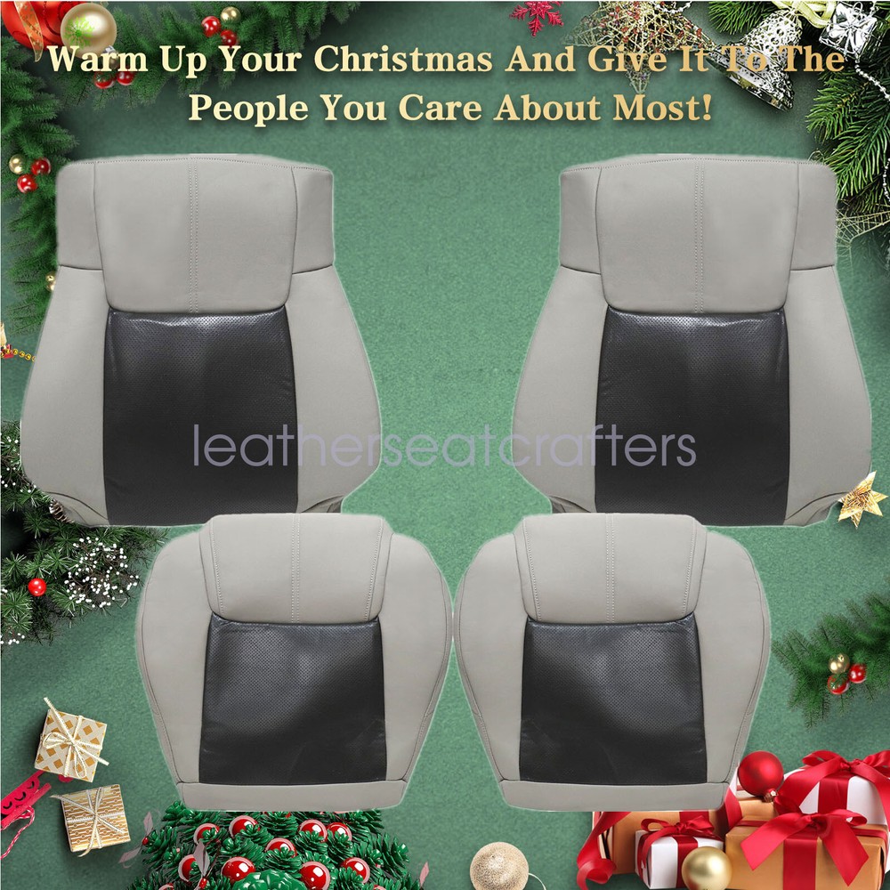 For 2006-2010 Driver Passenger Top & Bottom Perforated Leather Seat Cover - Gray