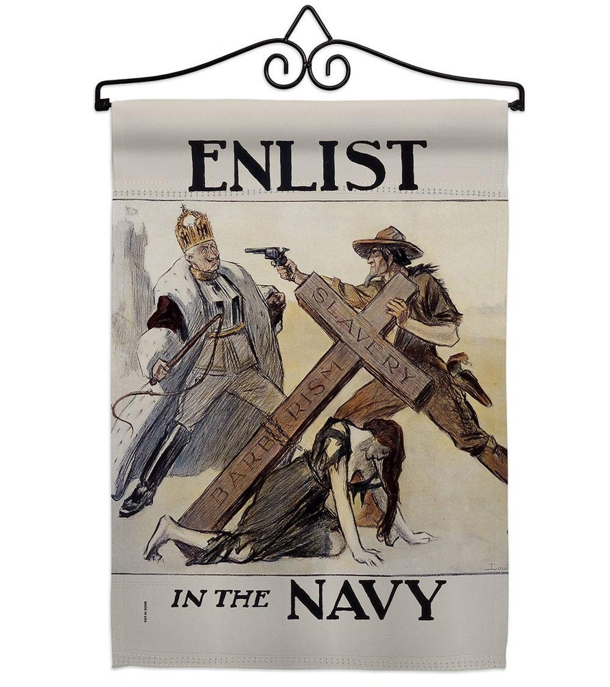 Slavery Barbarism Garden Flag Set Wall Hanger Armed Forces Navy USN Seabee Un...
