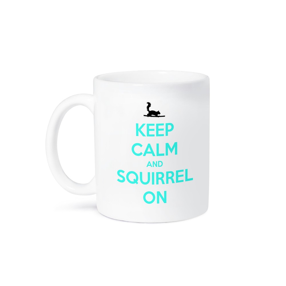 Keep calm and squirrel on white and turquoise mug by 3dRose