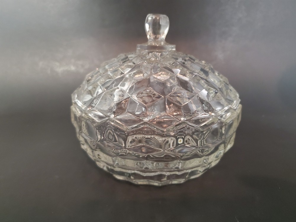 Vintage Fostoria Cubist Glass Candy Dish with Lid 5
