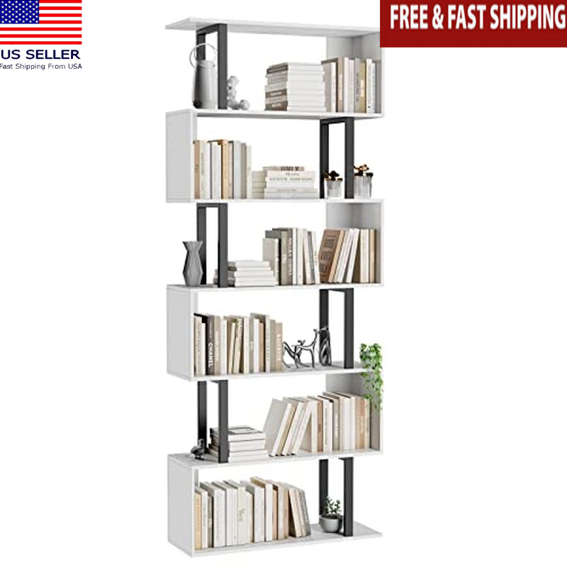 6 Tier S Shaped Bookcase Modern Wood Shelving Space Saving Storage Book Shelf